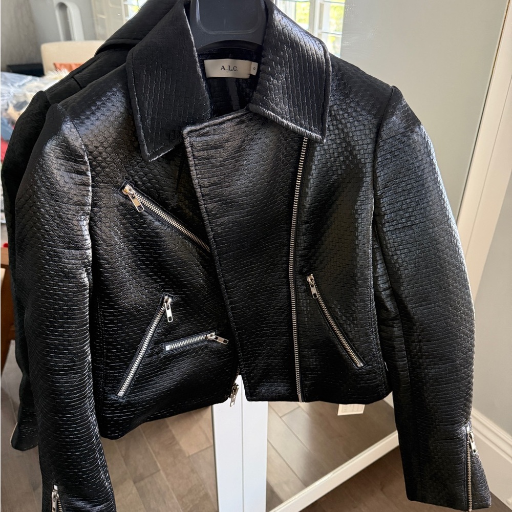 A.L.C. Black Leather Moto Jacket with Quilted Design